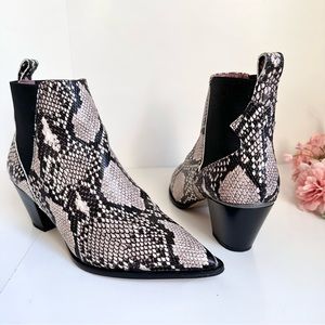 Ted Baker Rilans Natural Black Leather Snake Print Western Style Ankle Booties